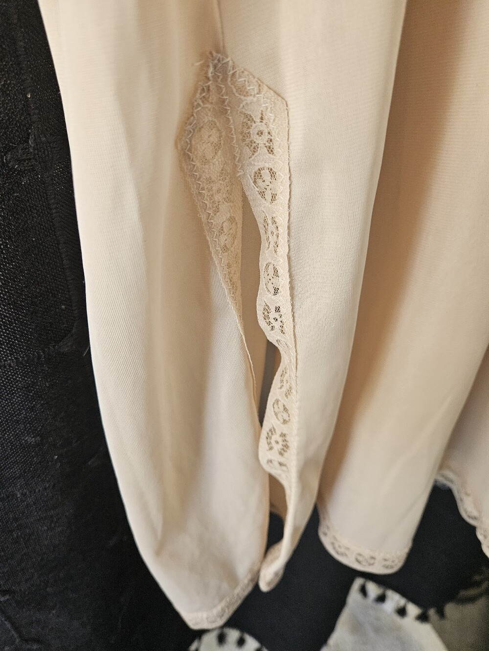 Vintage Lace-Trim Cream Satin Maxi Slip Dress - Picture 3 of 5
